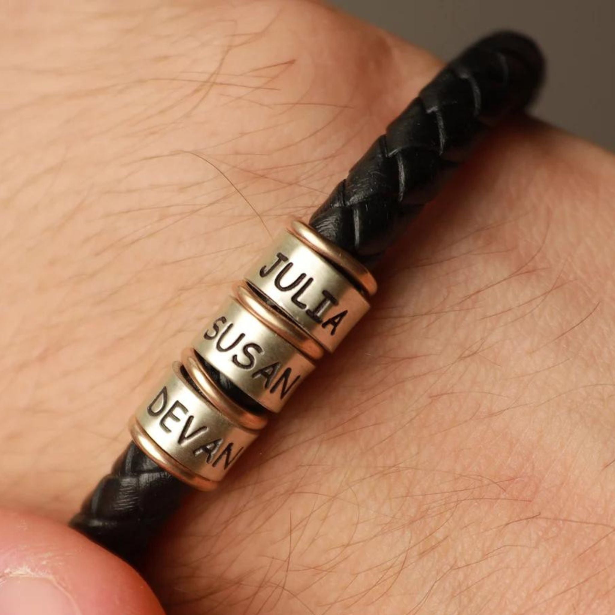 Men's Leather Bracelet with Custom Beads