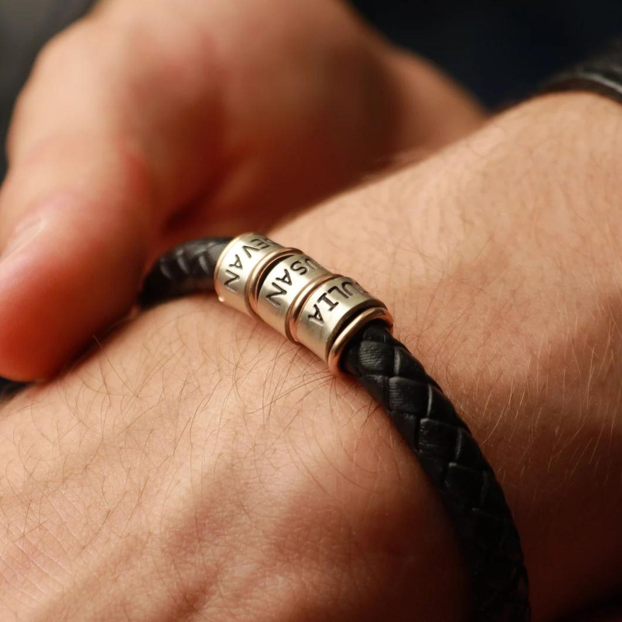 Men's Leather Bracelet with Custom Beads