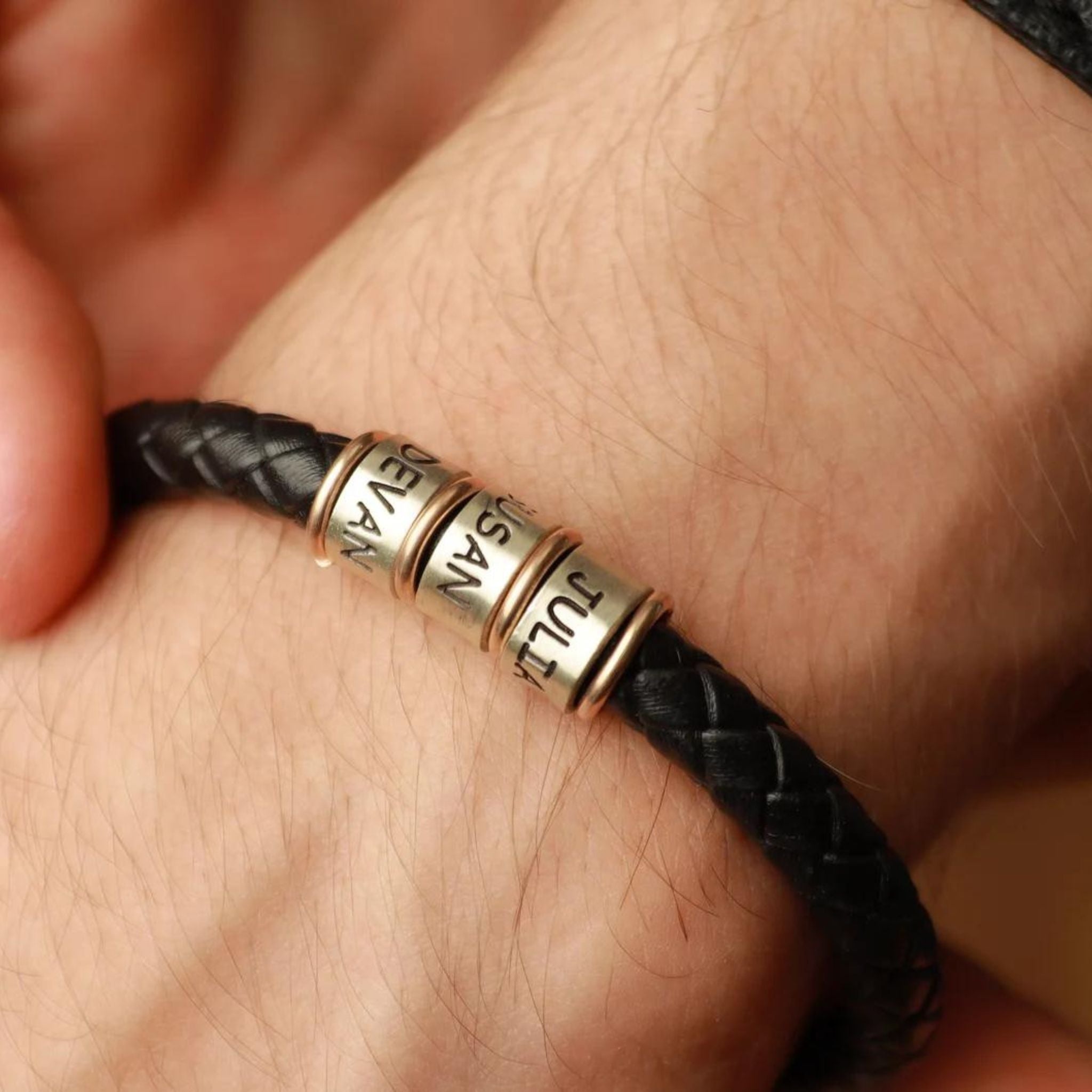 Men's Leather Bracelet with Custom Beads