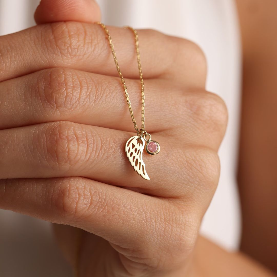 Angel Wing Birthstone Necklace