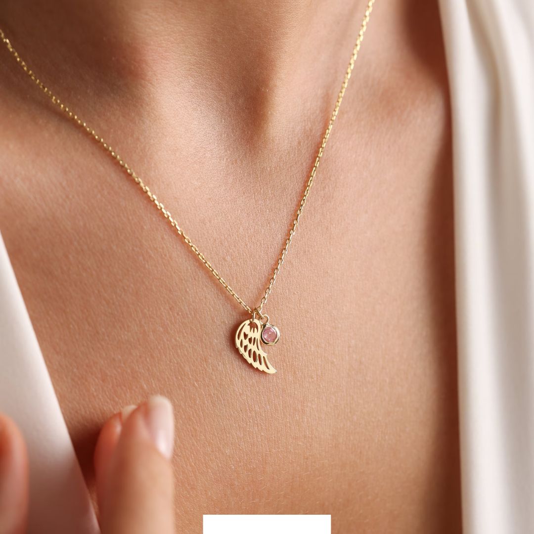 Angel Wing Birthstone Necklace