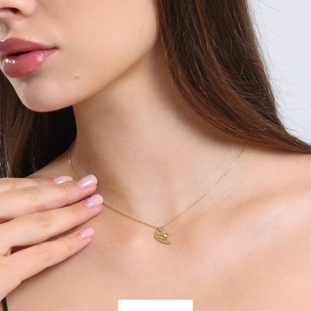 Angel Wing Birthstone Necklace