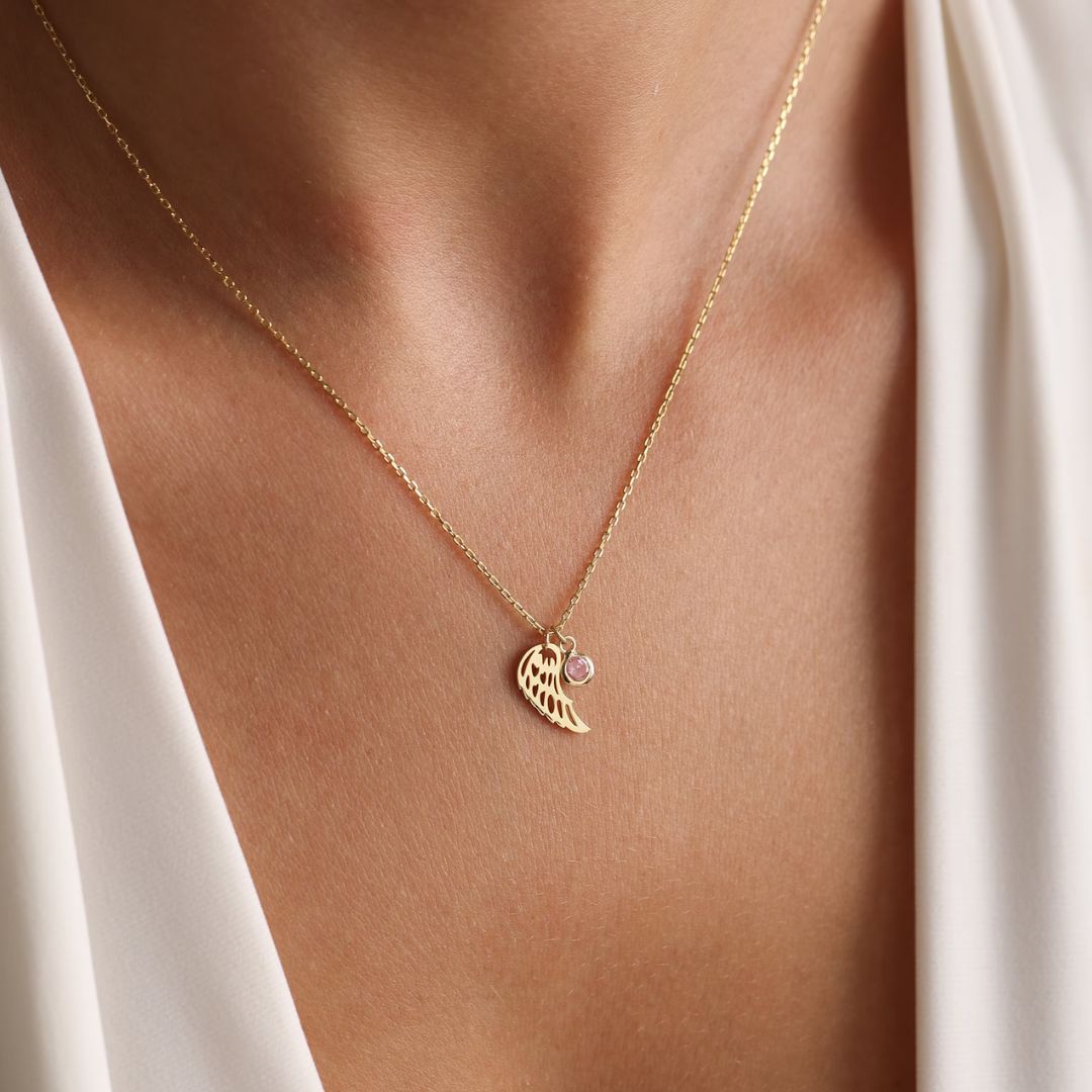 Angel Wing Birthstone Necklace