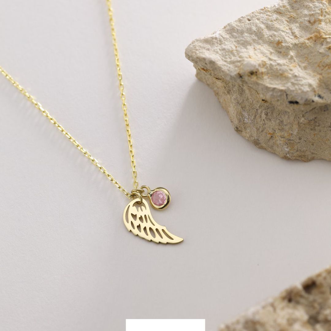 Angel Wing Birthstone Necklace