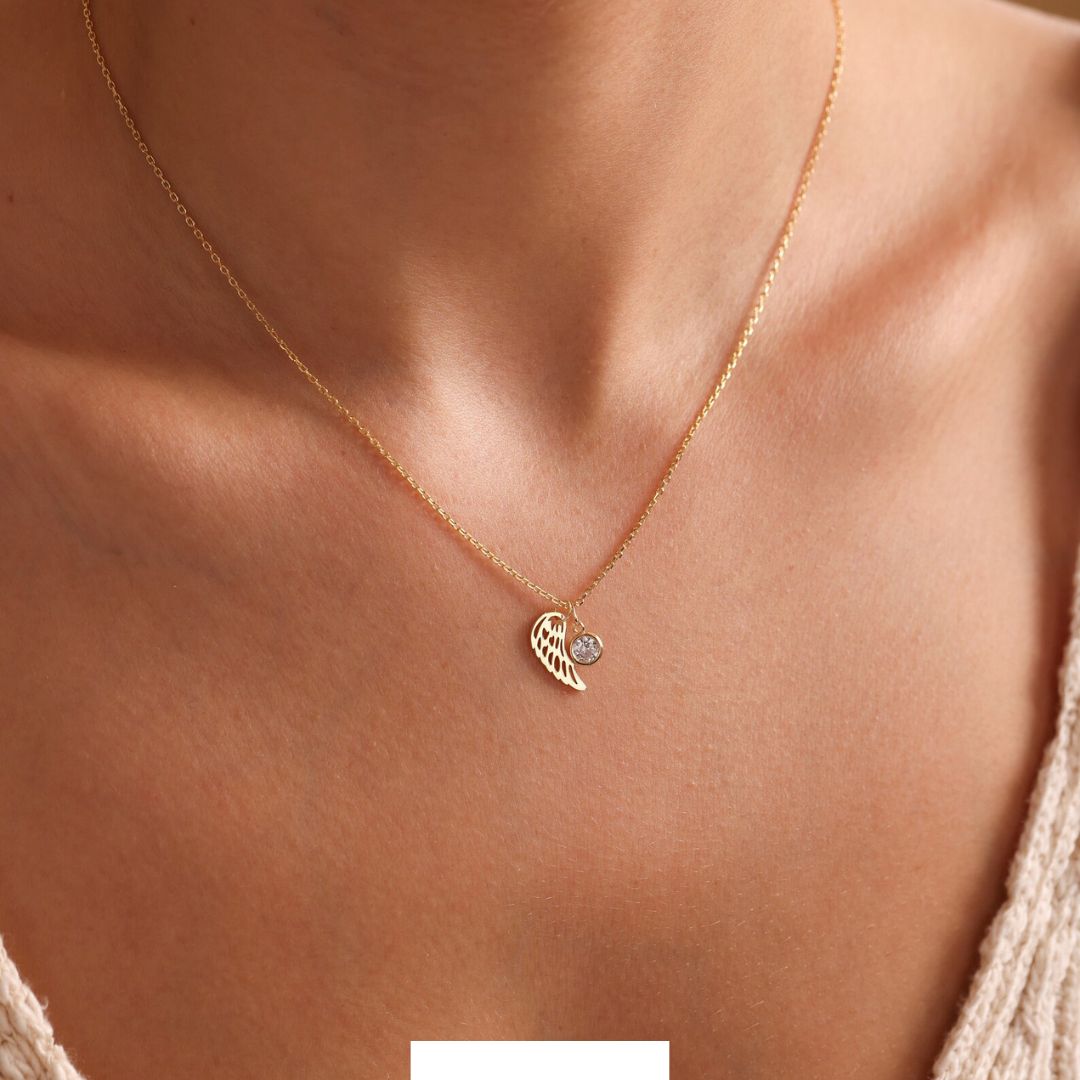 Angel Wing Birthstone Necklace