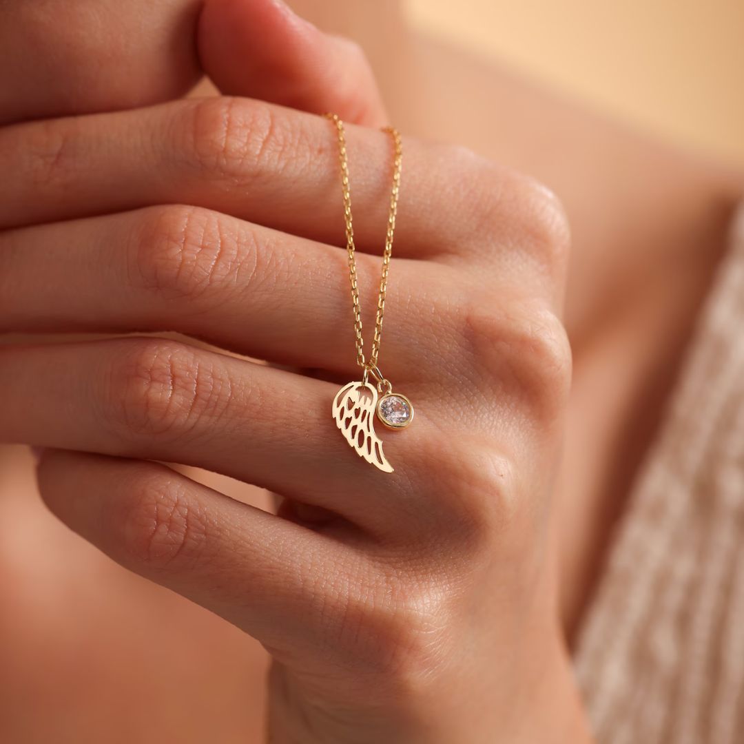 Angel Wing Birthstone Necklace