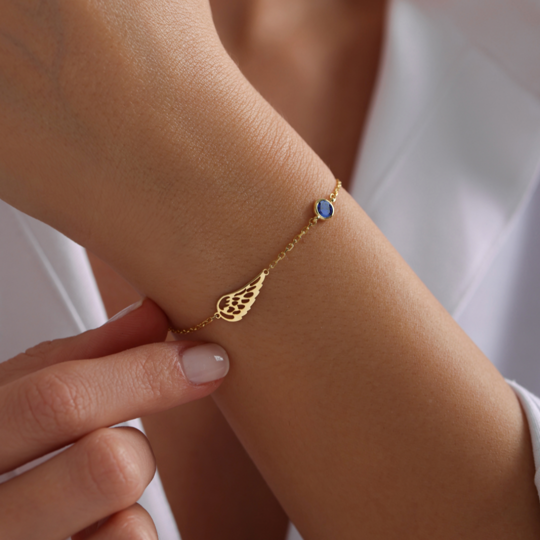 Angel Wing Bracelet with Birthstone
