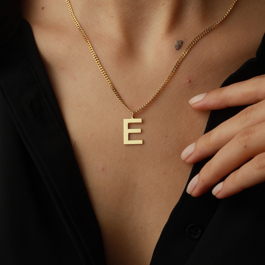 Initial Pendant Necklace with Curb Chain