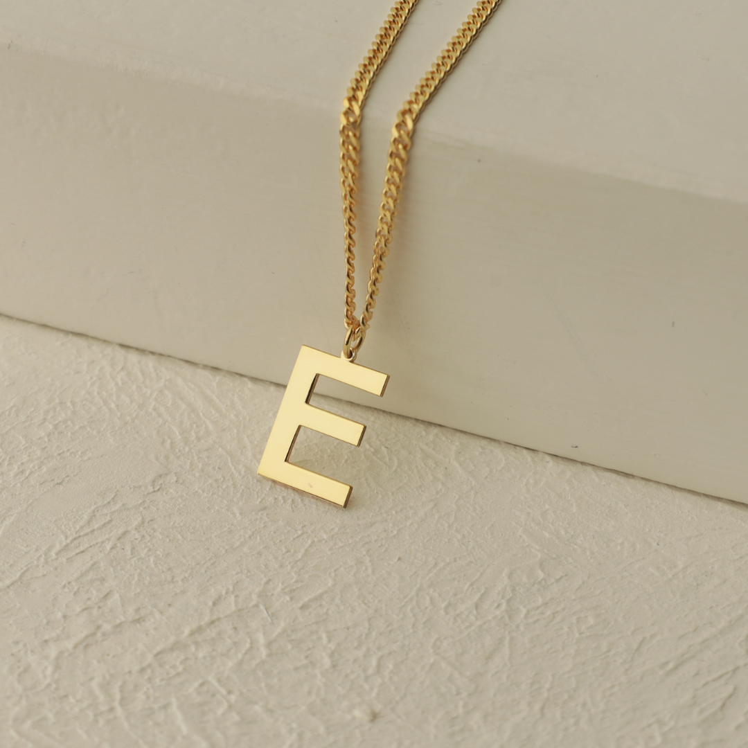 Initial Pendant Necklace with Curb Chain