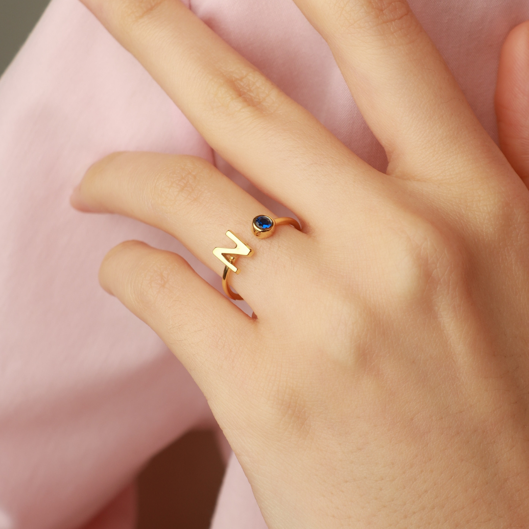 Initial Ring with Birthstone
