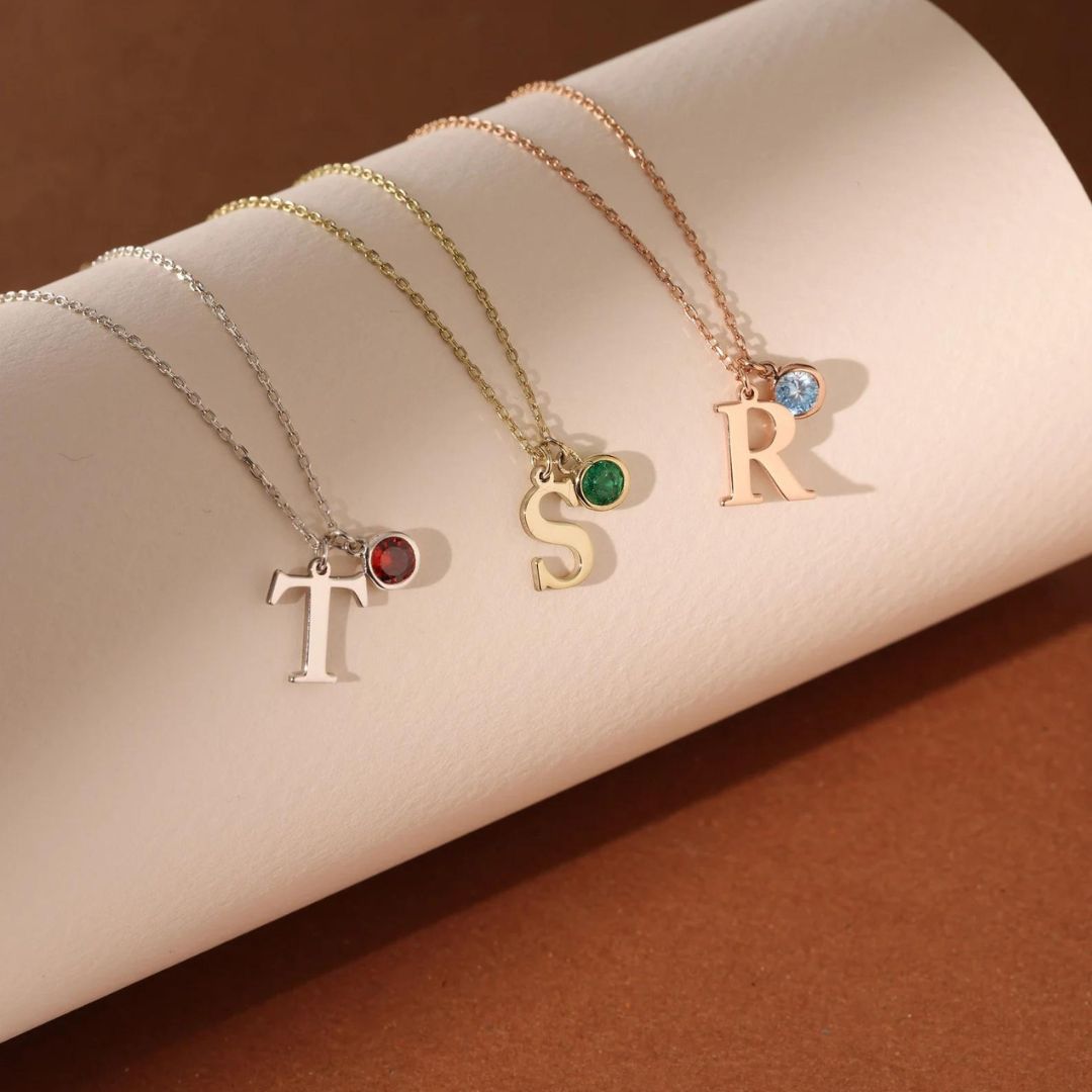 Personalized Initial Birthstone Necklace