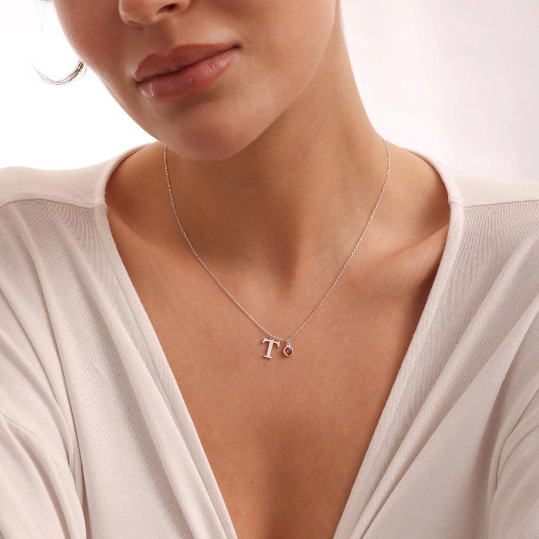Personalized Initial Birthstone Necklace