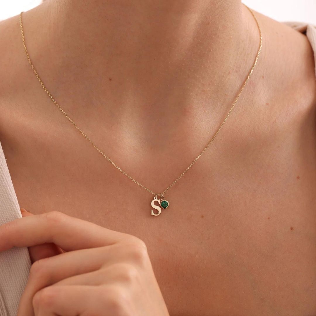 Personalized Initial Birthstone Necklace