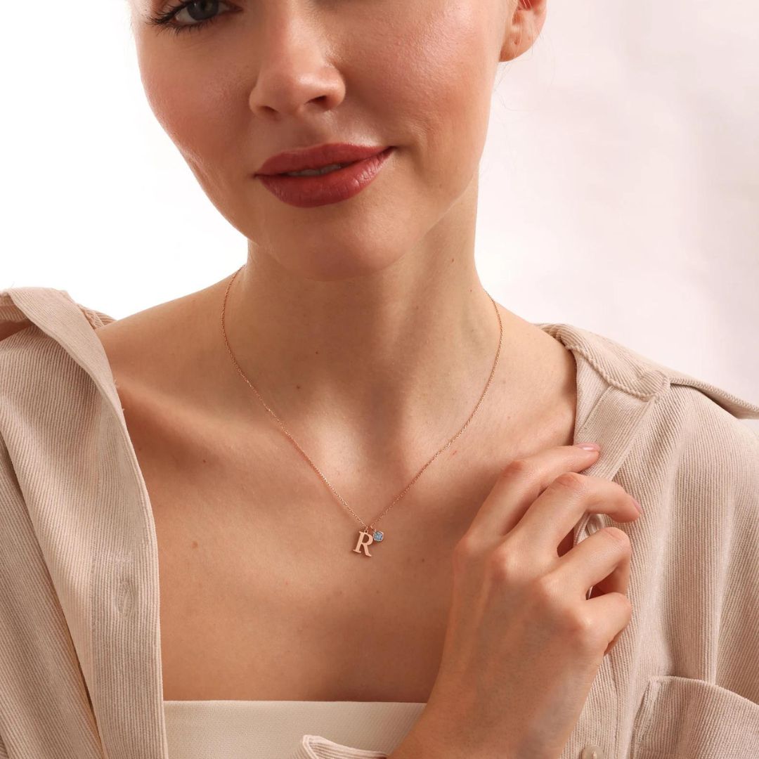 Personalized Initial Birthstone Necklace