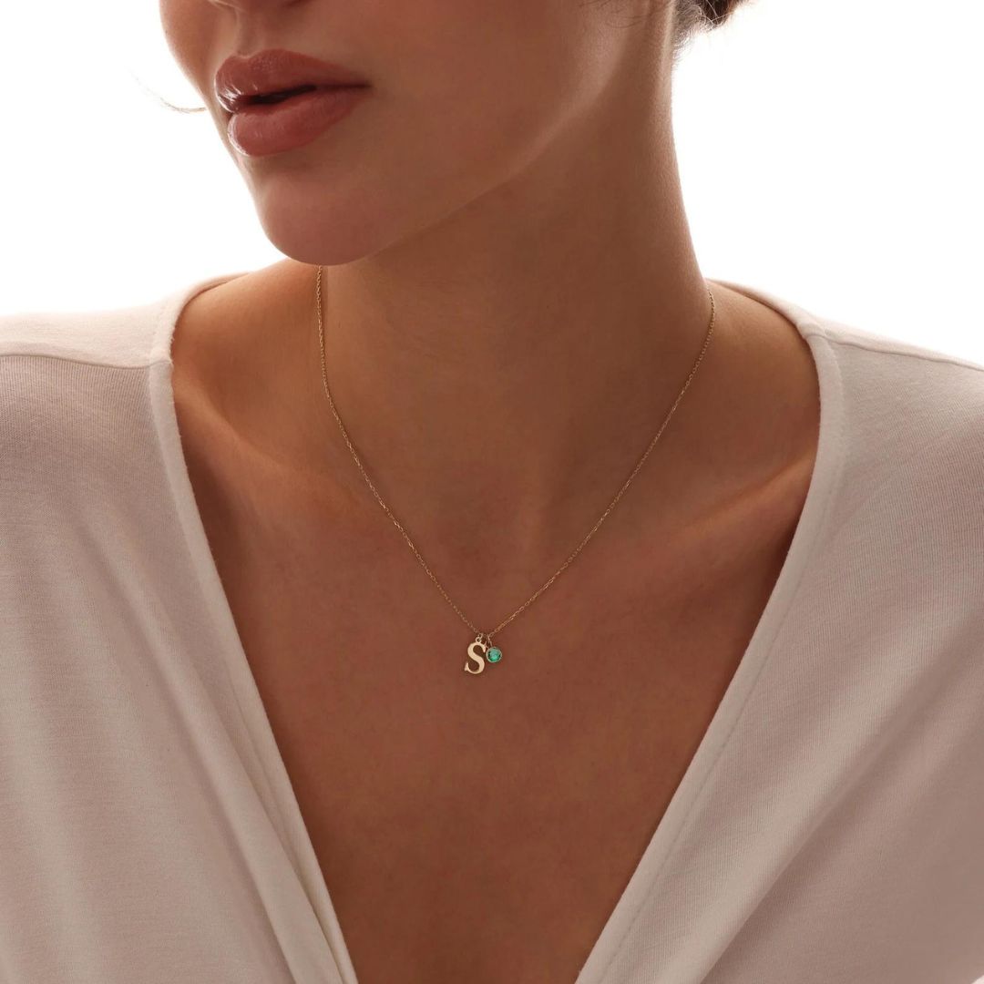 Personalized Initial Birthstone Necklace