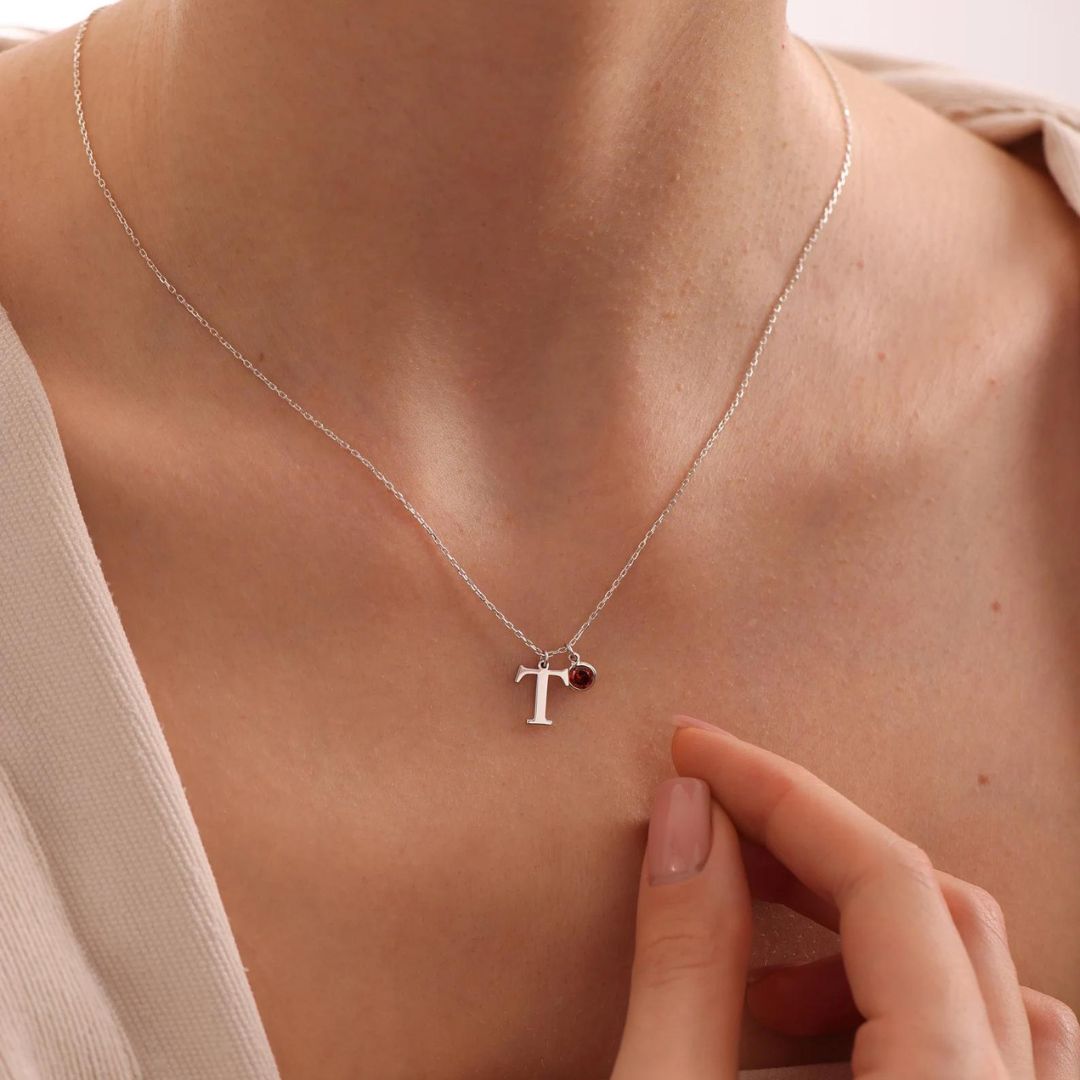 Personalized Initial Birthstone Necklace