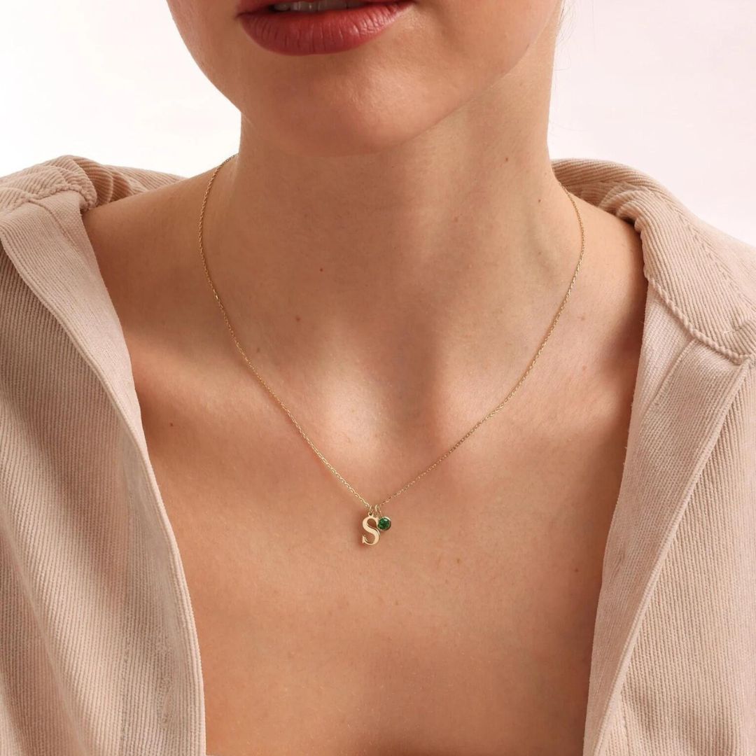 Personalized Initial Birthstone Necklace