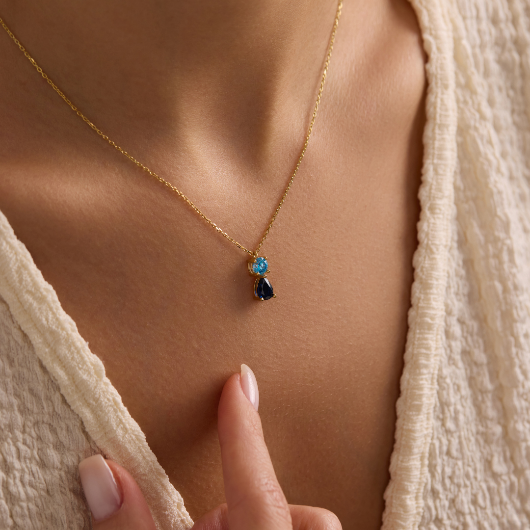 Two Birthstone Pendant Necklace