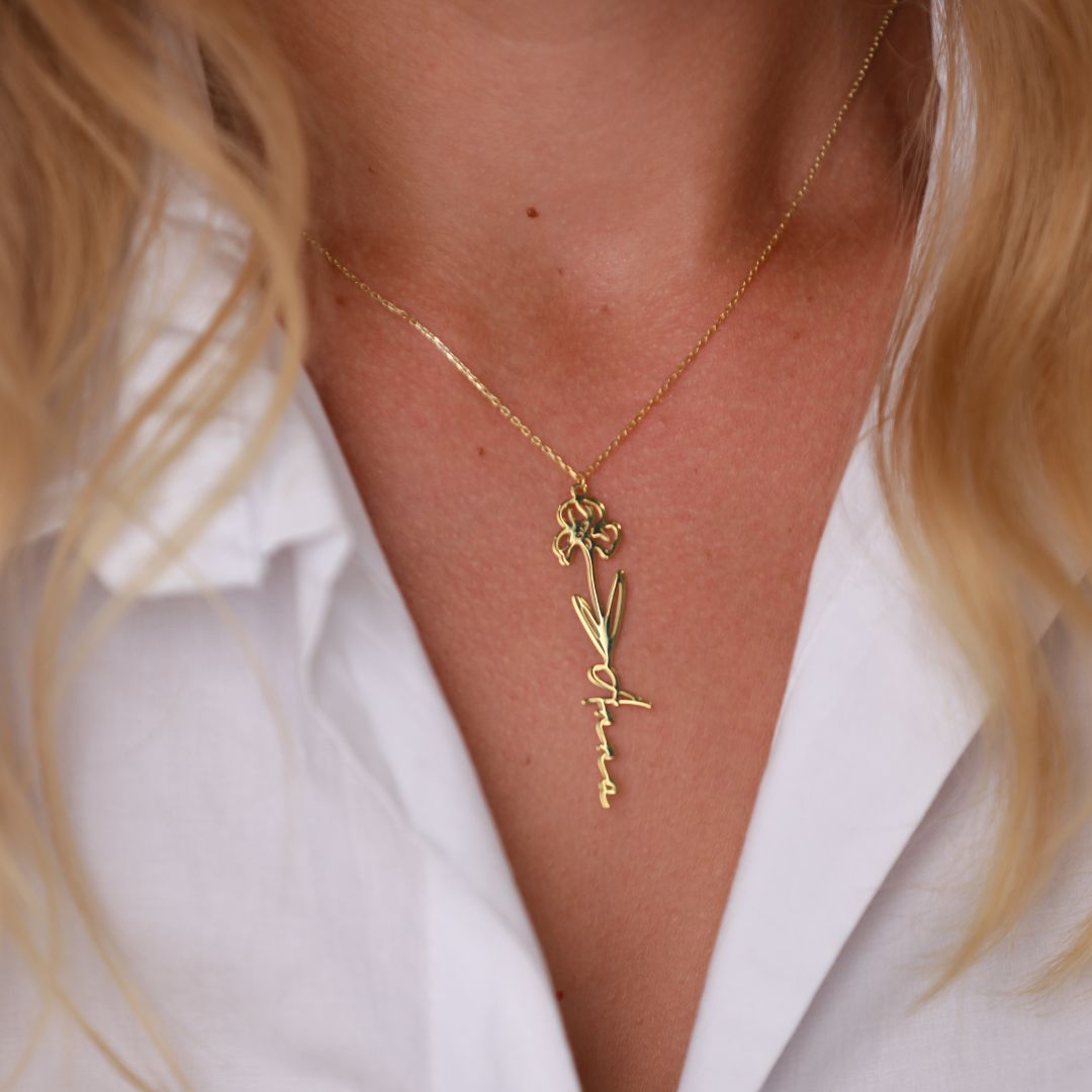 Birth Flower Name Necklace