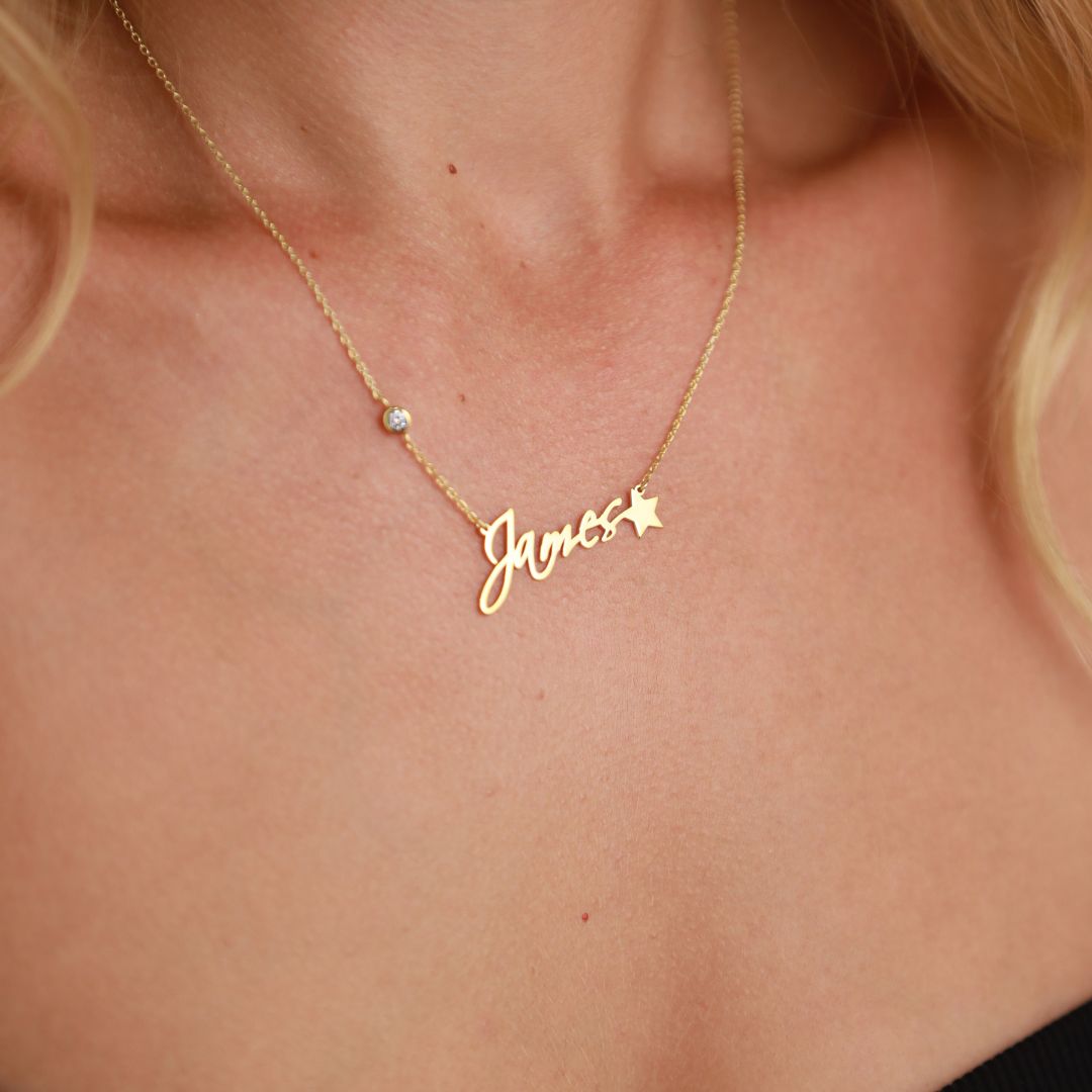 Birthstone Name Necklace with Star