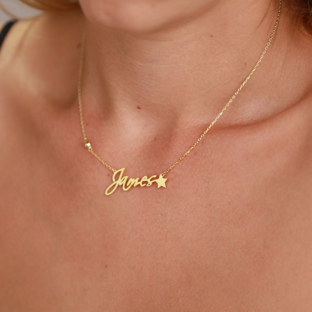 Birthstone Name Necklace with Star