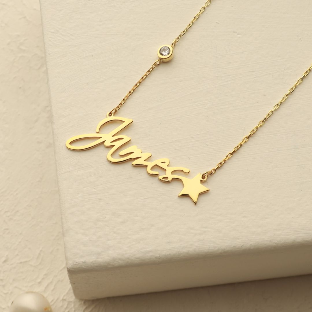 Birthstone Name Necklace with Star