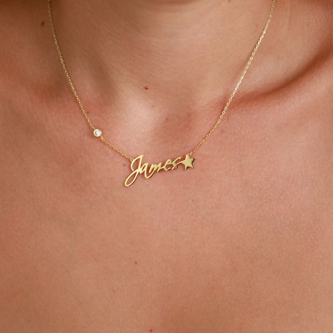 Birthstone Name Necklace with Star