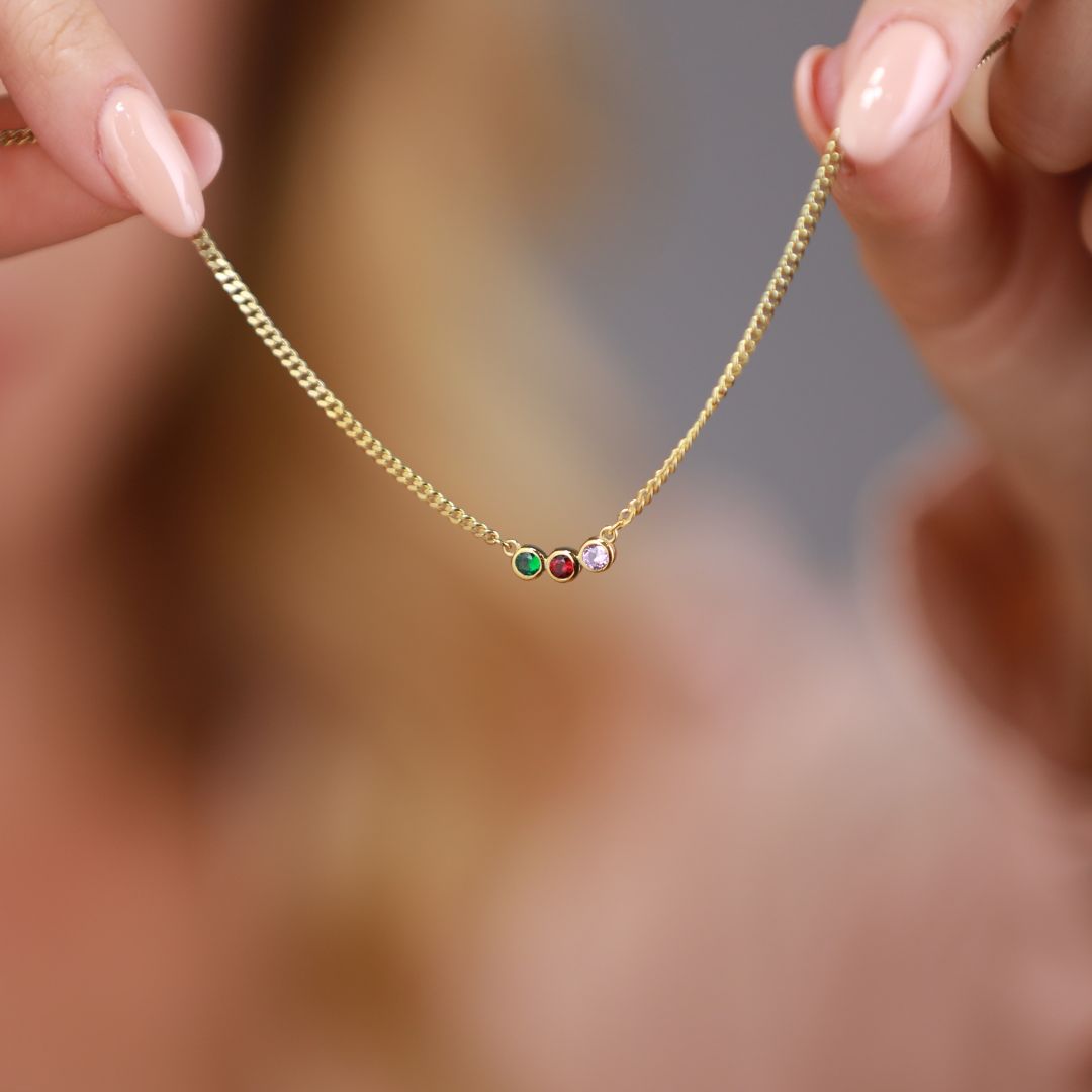 Birthstone Necklace with Curb Chain