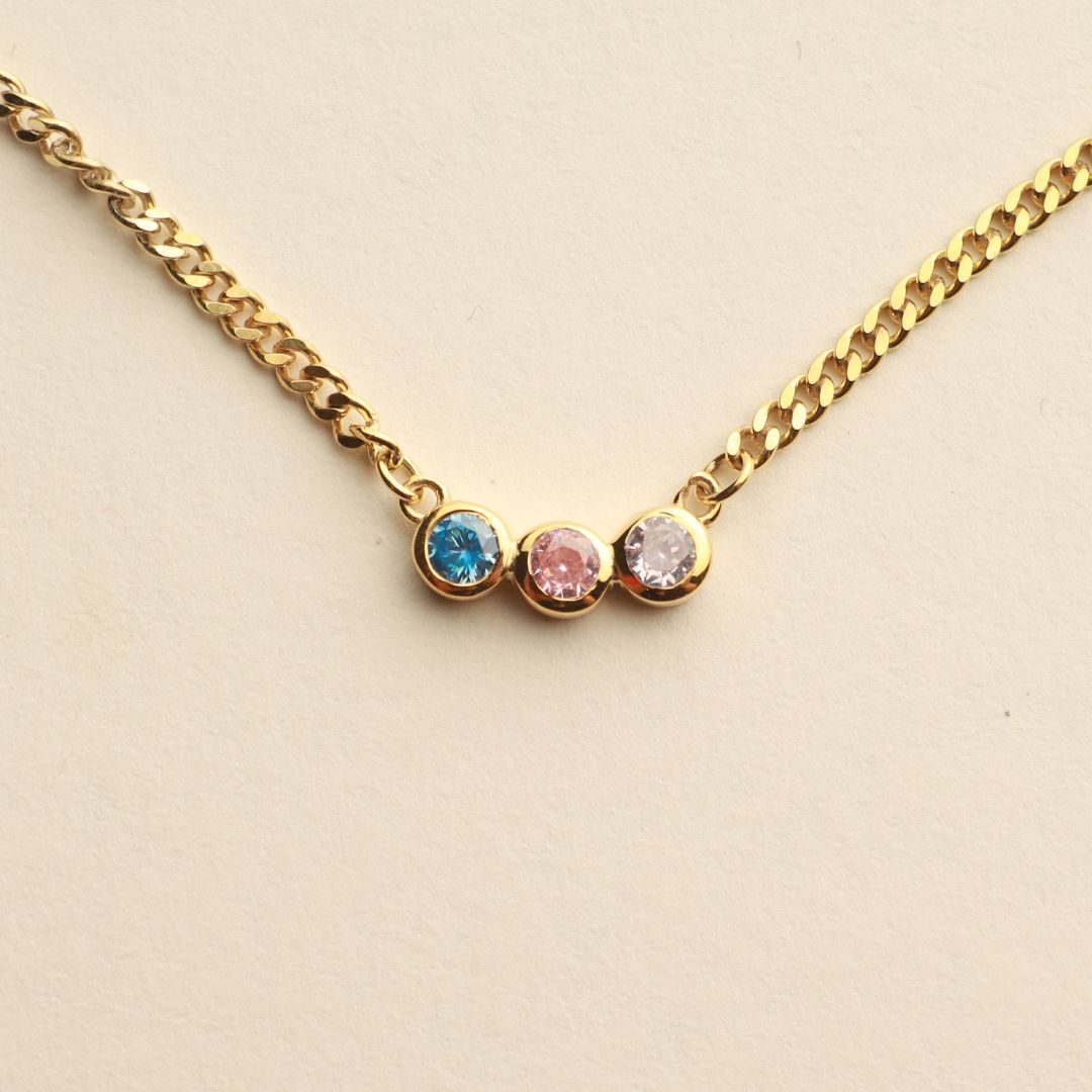 Birthstone Necklace with Curb Chain