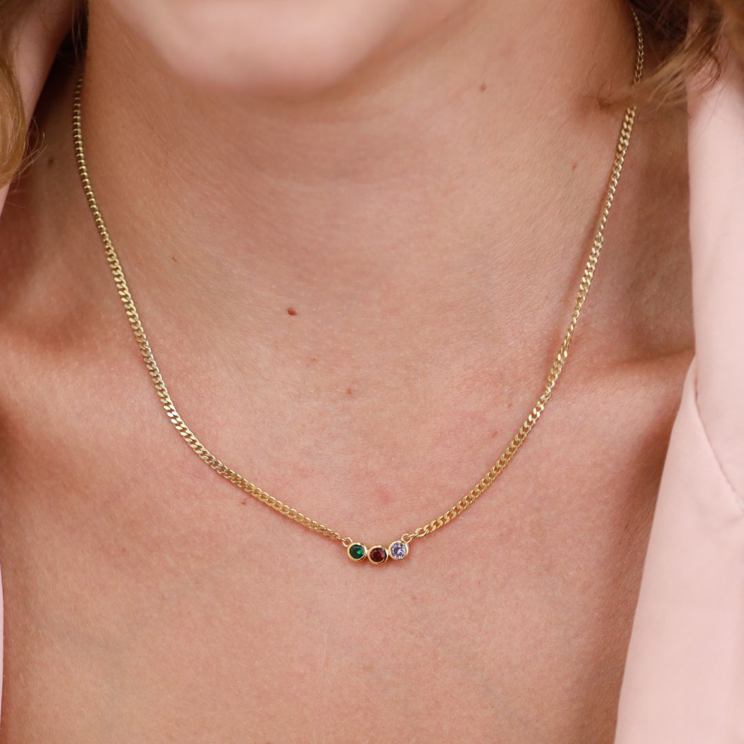 Birthstone Necklace with Curb Chain