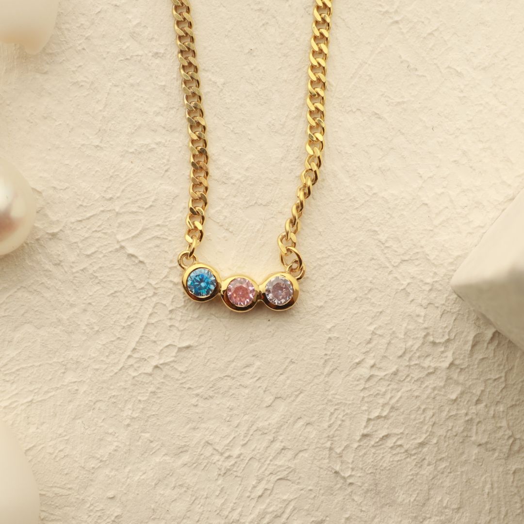 Birthstone Necklace with Curb Chain