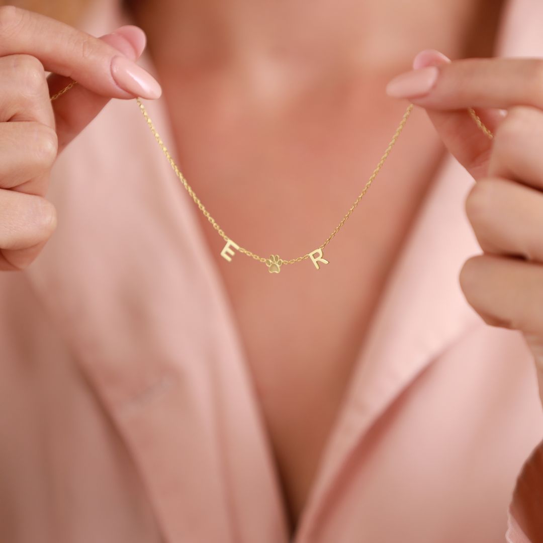 Custom Paw Initial Necklace