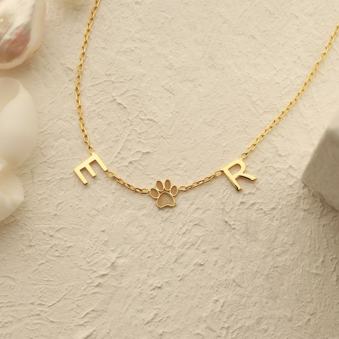 Custom Paw Initial Necklace