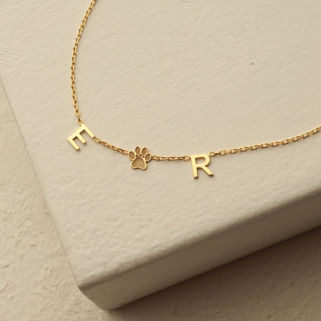 Custom Paw Initial Necklace