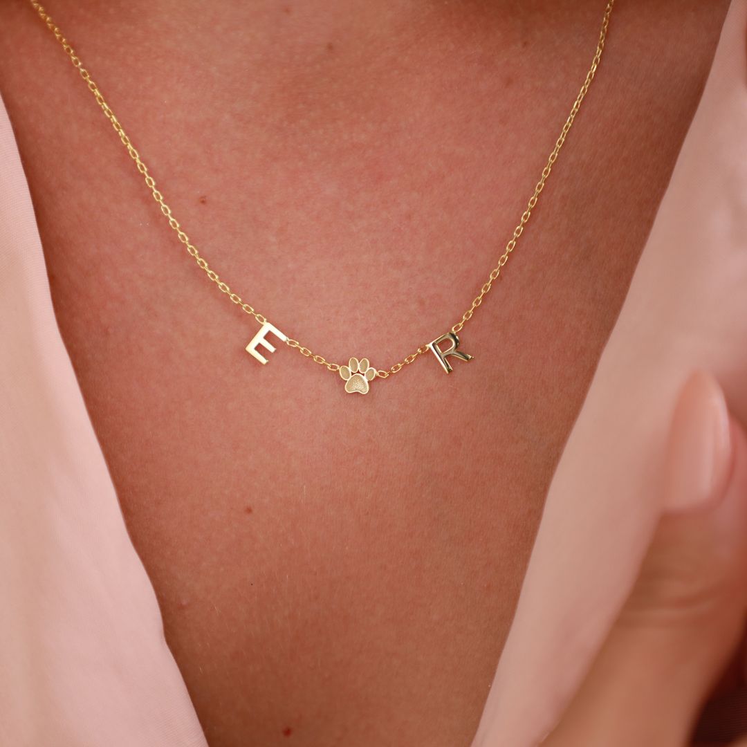 Custom Paw Initial Necklace