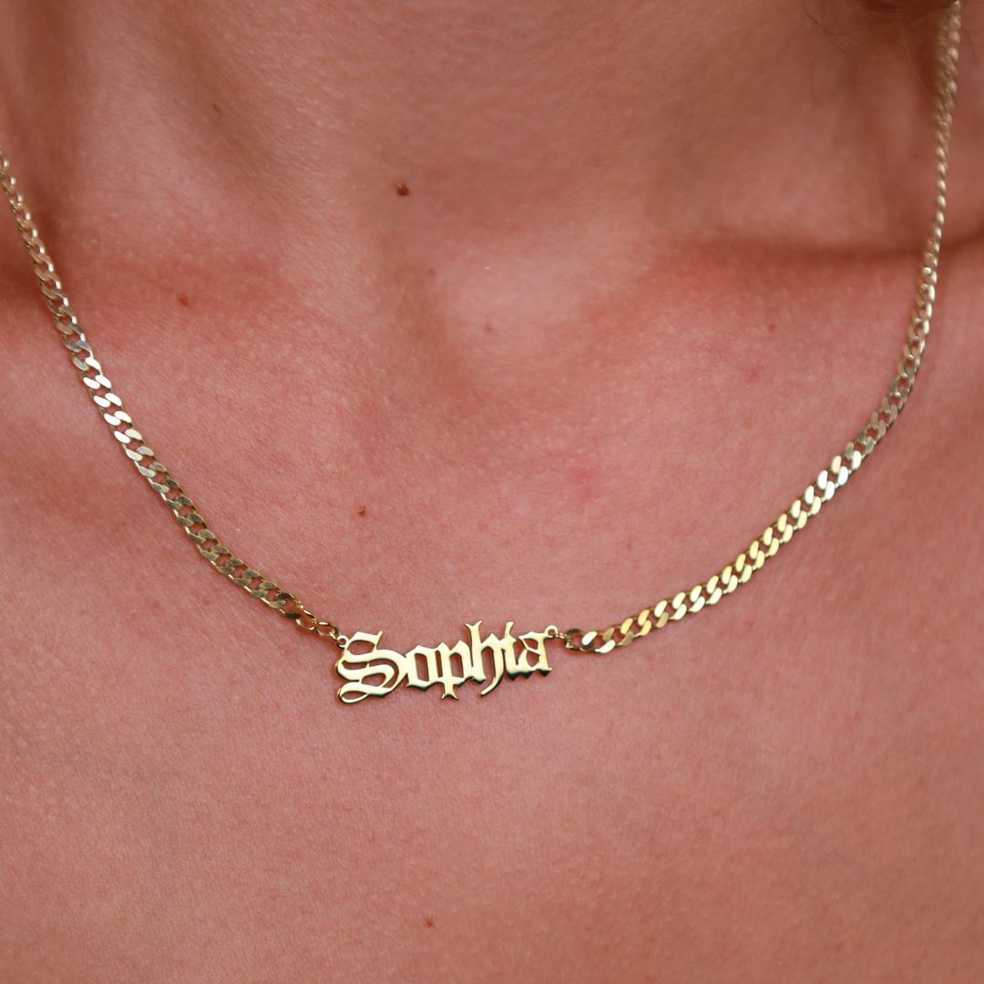 Old English Nameplate Necklace