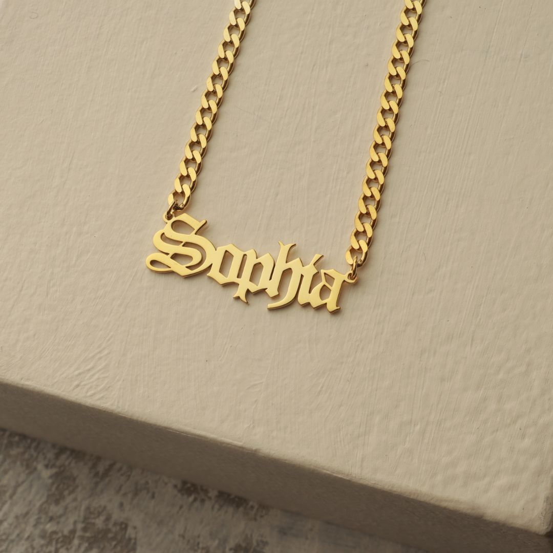 Old English Nameplate Necklace