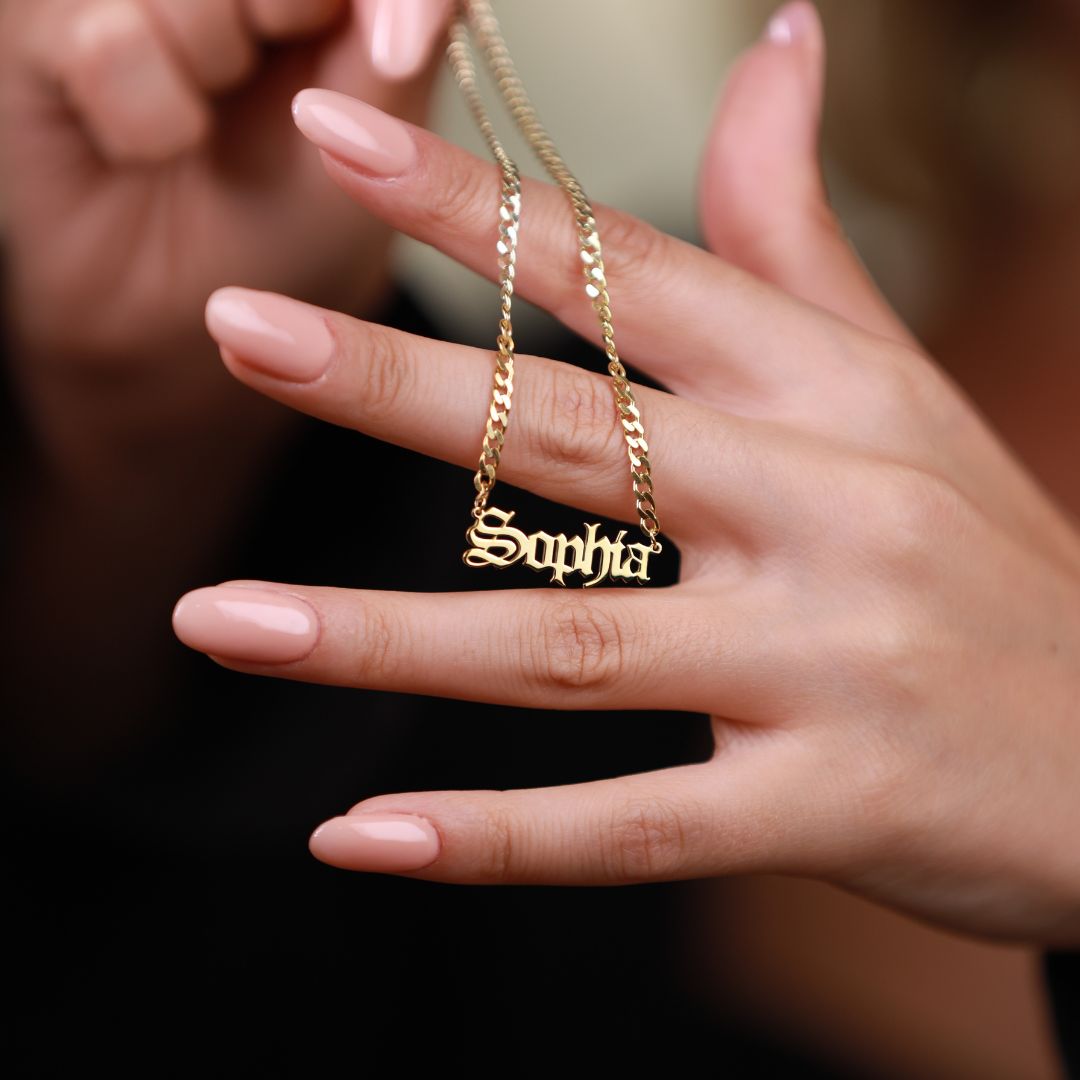 Old English Nameplate Necklace