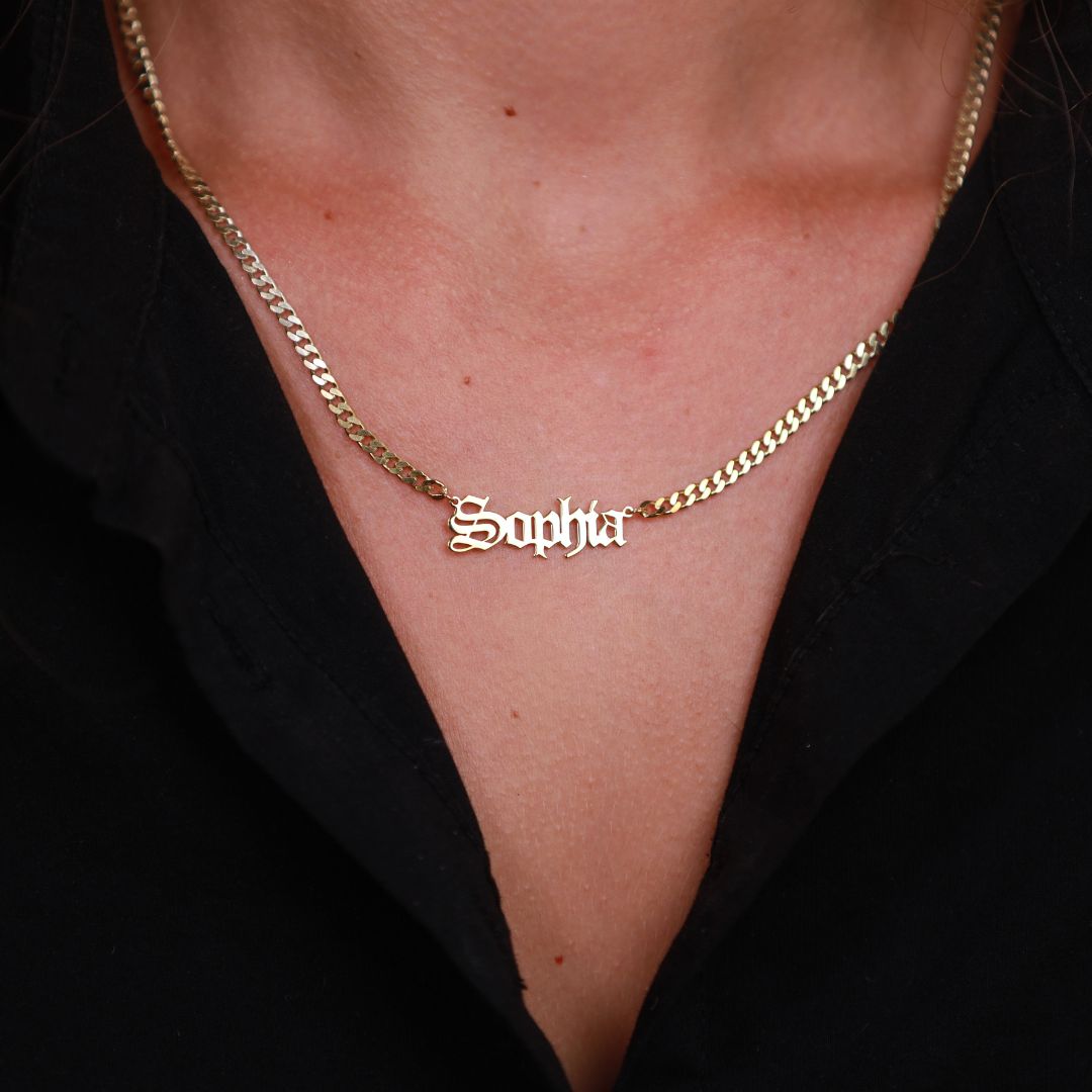 Old English Nameplate Necklace