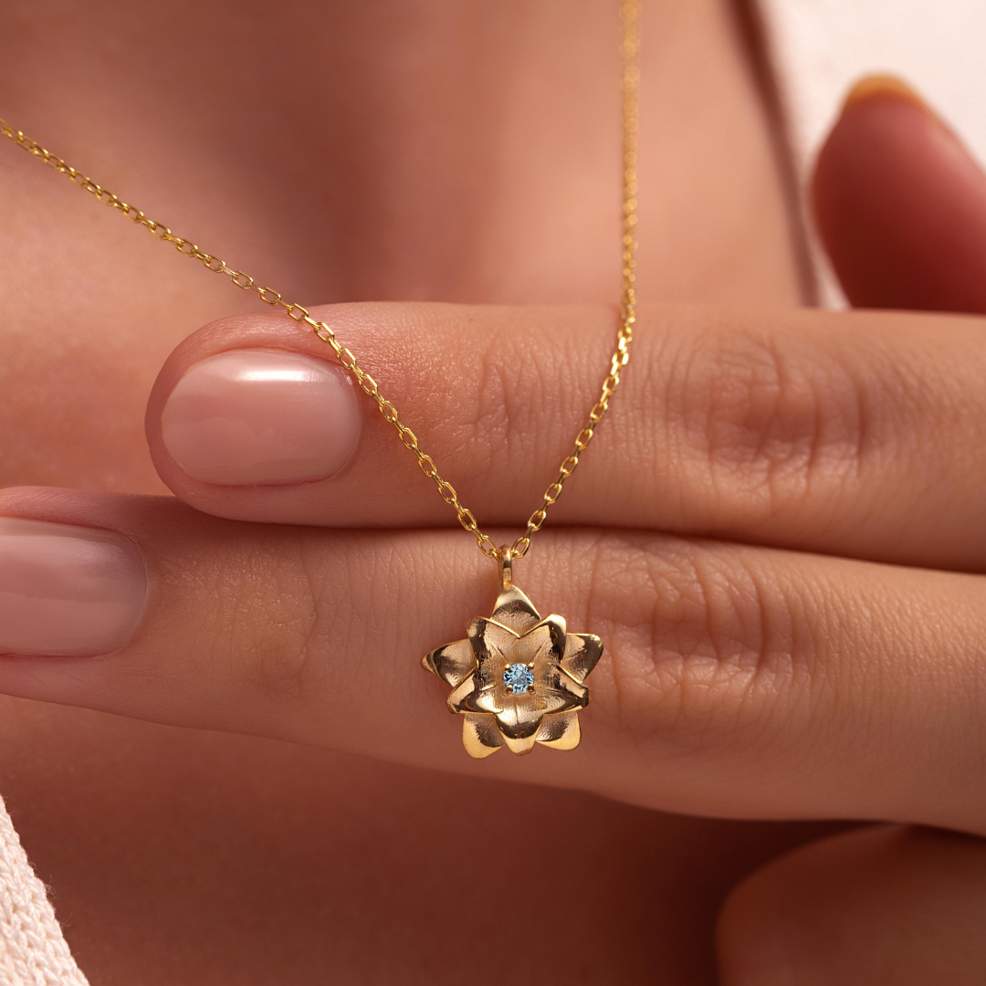 Custom Birth Flower Necklace with Birthstone by Zumra Jewels