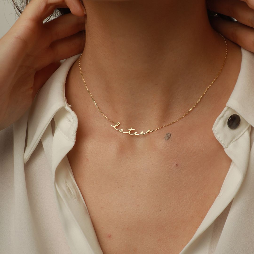 Gold filled personalised name necklace by Zumra Jewels