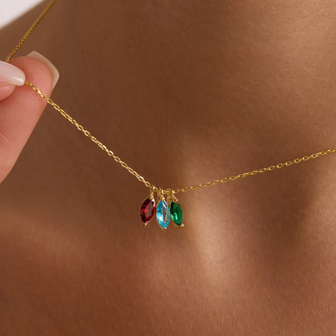 Personalized Family Birthstone Necklace with several coloured stone charms