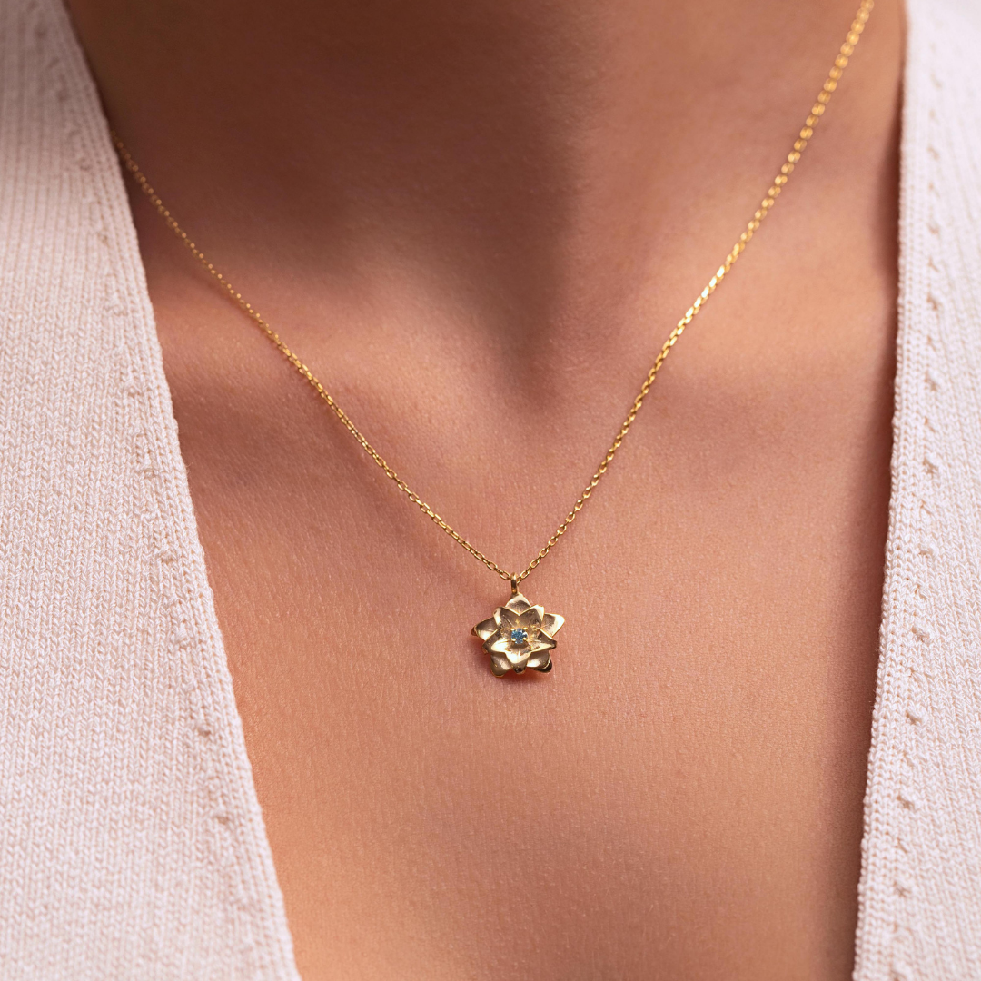 Custom Birth Flower Necklace with Birthstone
