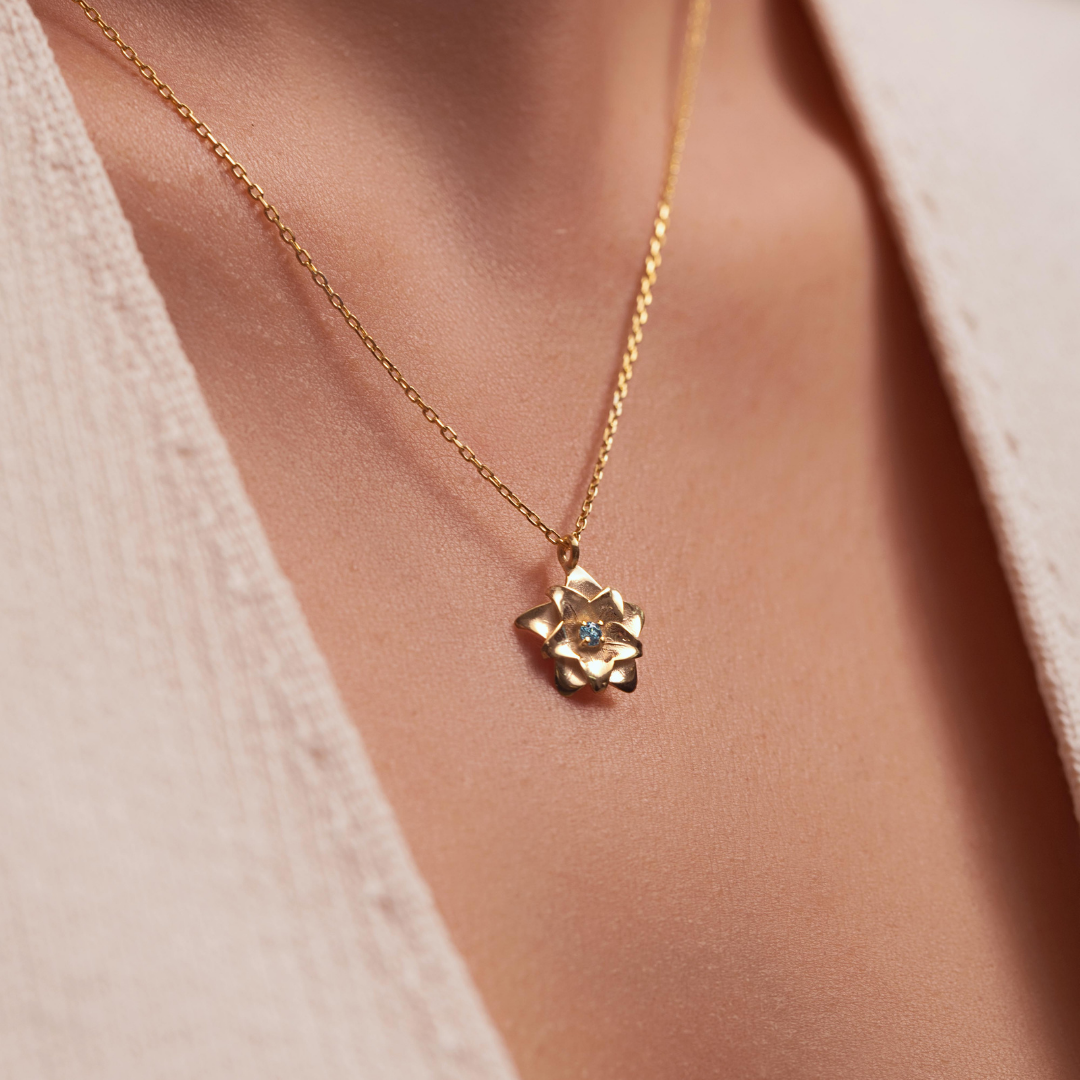 Custom Birth Flower Necklace with Birthstone