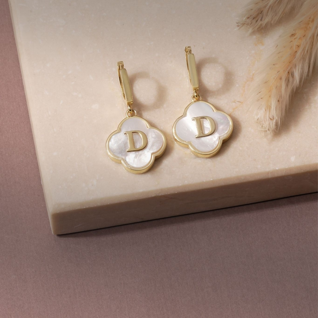 Mother of Pearl Custom Initial Earring