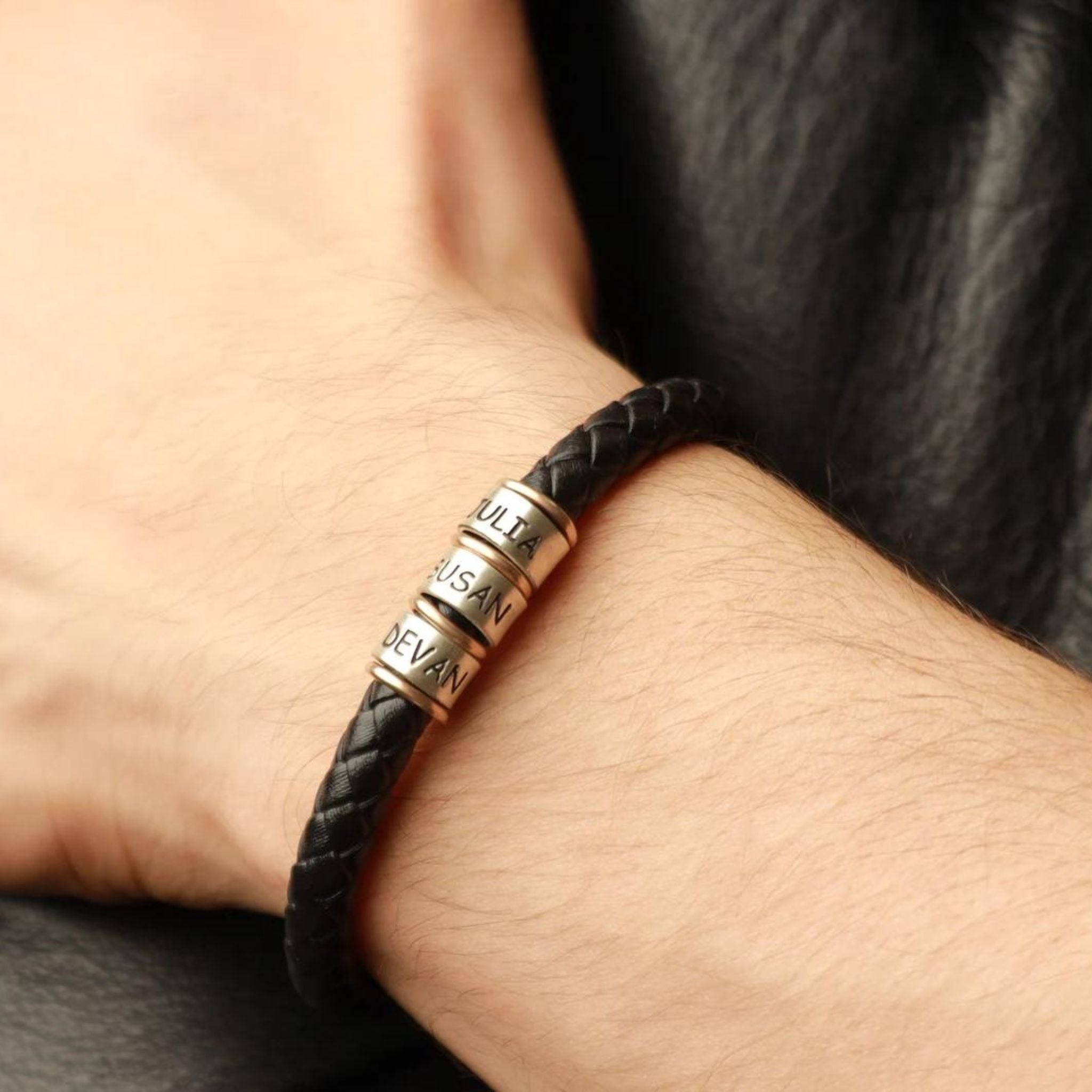Men's Leather Bracelet with Custom Beads