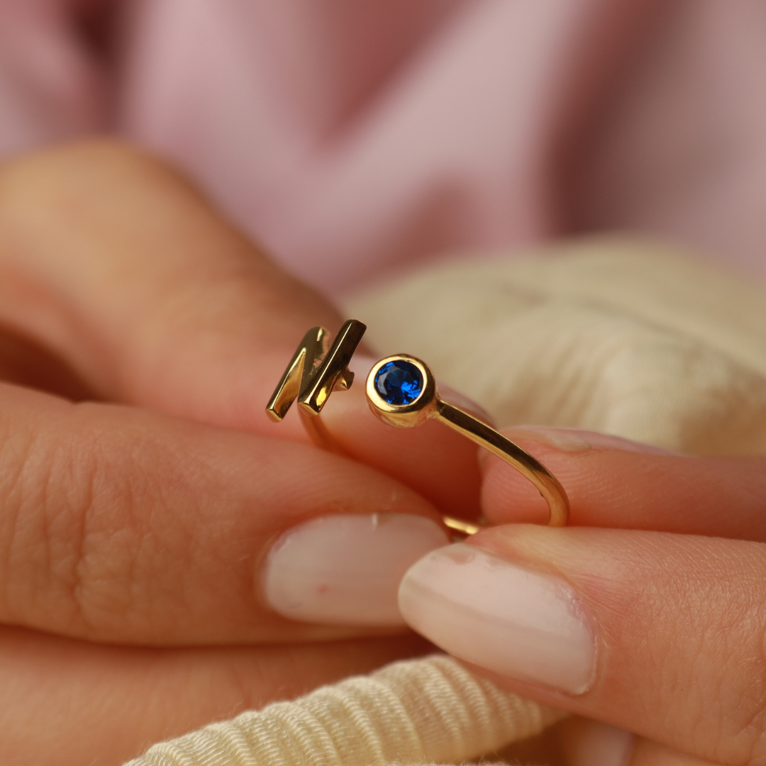 Initial Ring with Birthstone