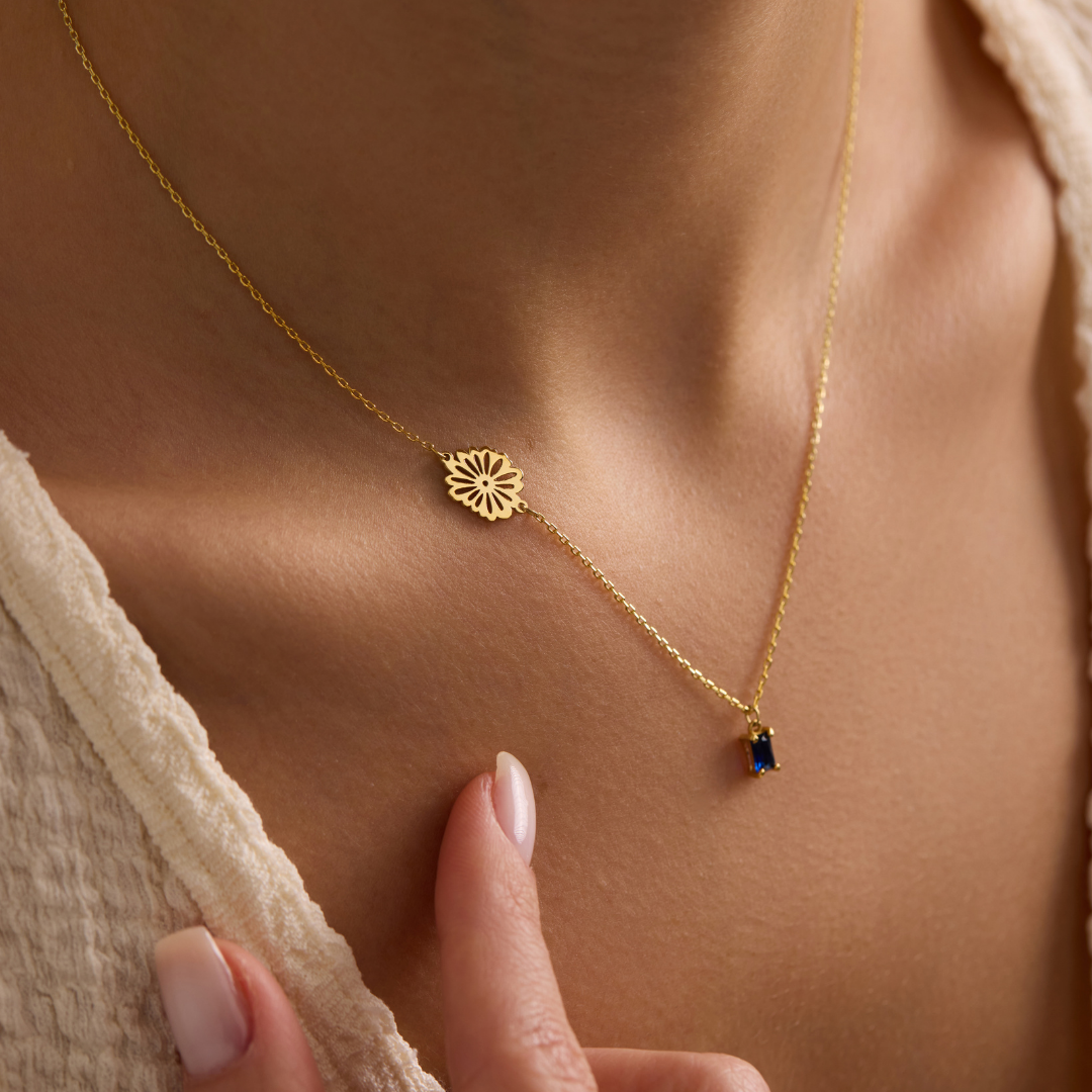 Birthflower Necklace with Birthstone for Mom