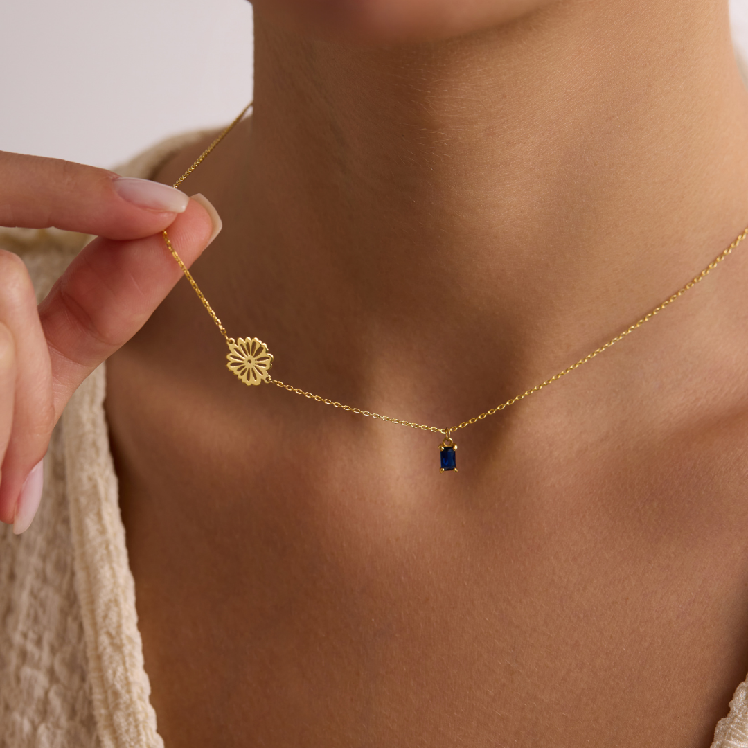 Birthflower Necklace with Birthstone for Mom