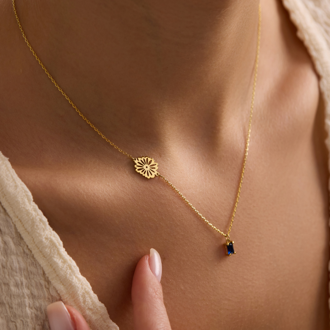 Birthflower Necklace with Birthstone for Mom